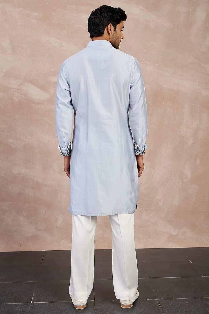 Powder Blue Chanderi Silk Kurta Set by ARJAN DUGAL at Pernia's Pop Up Shop