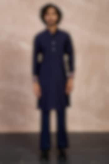 Navy Chanderi Silk Kurta Set by ARJAN DUGAL at Pernia's Pop Up Shop