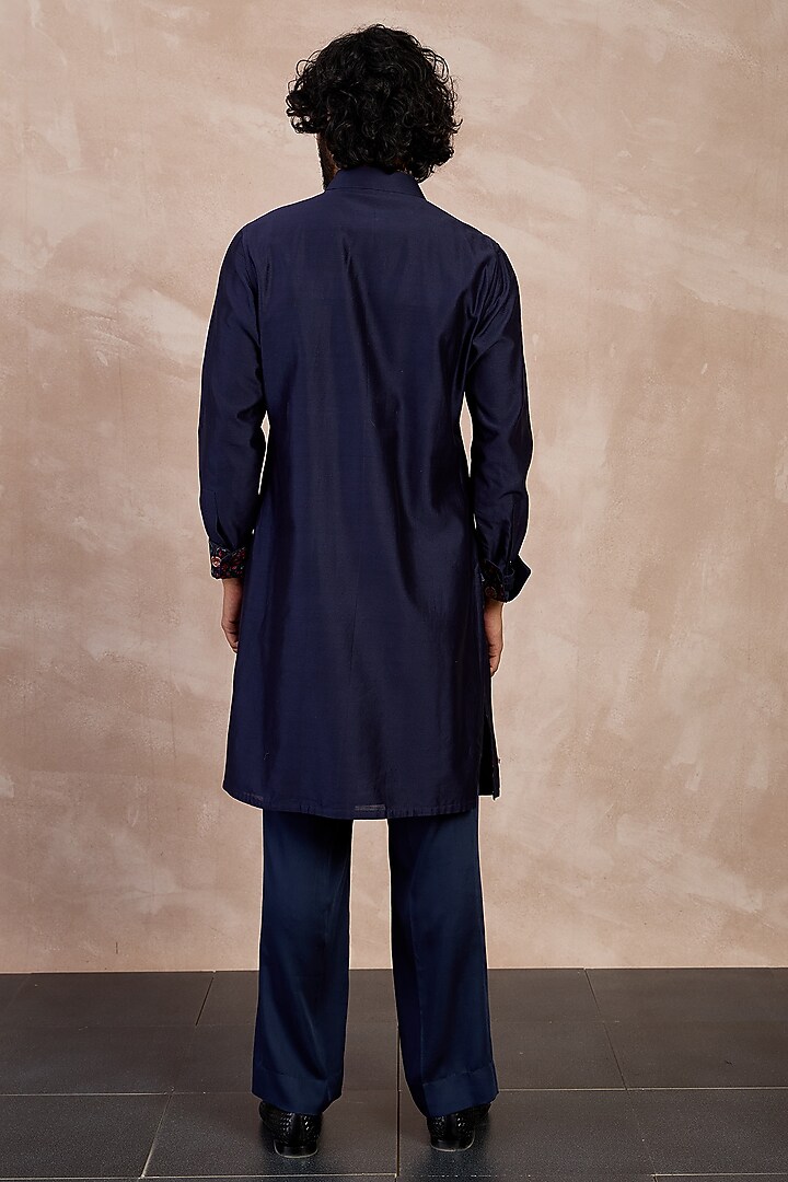 Navy Chanderi Silk Kurta Set by ARJAN DUGAL at Pernia's Pop Up Shop