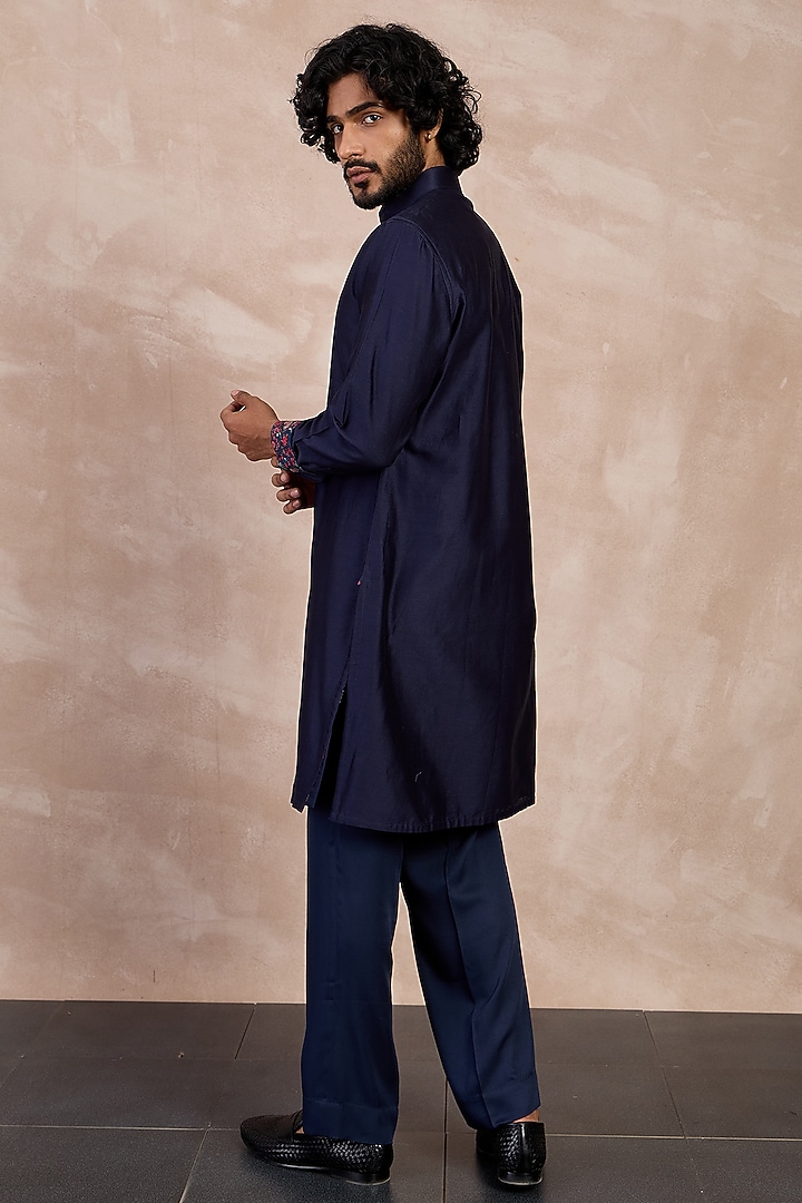 Navy Chanderi Silk Kurta Set by ARJAN DUGAL at Pernia's Pop Up Shop
