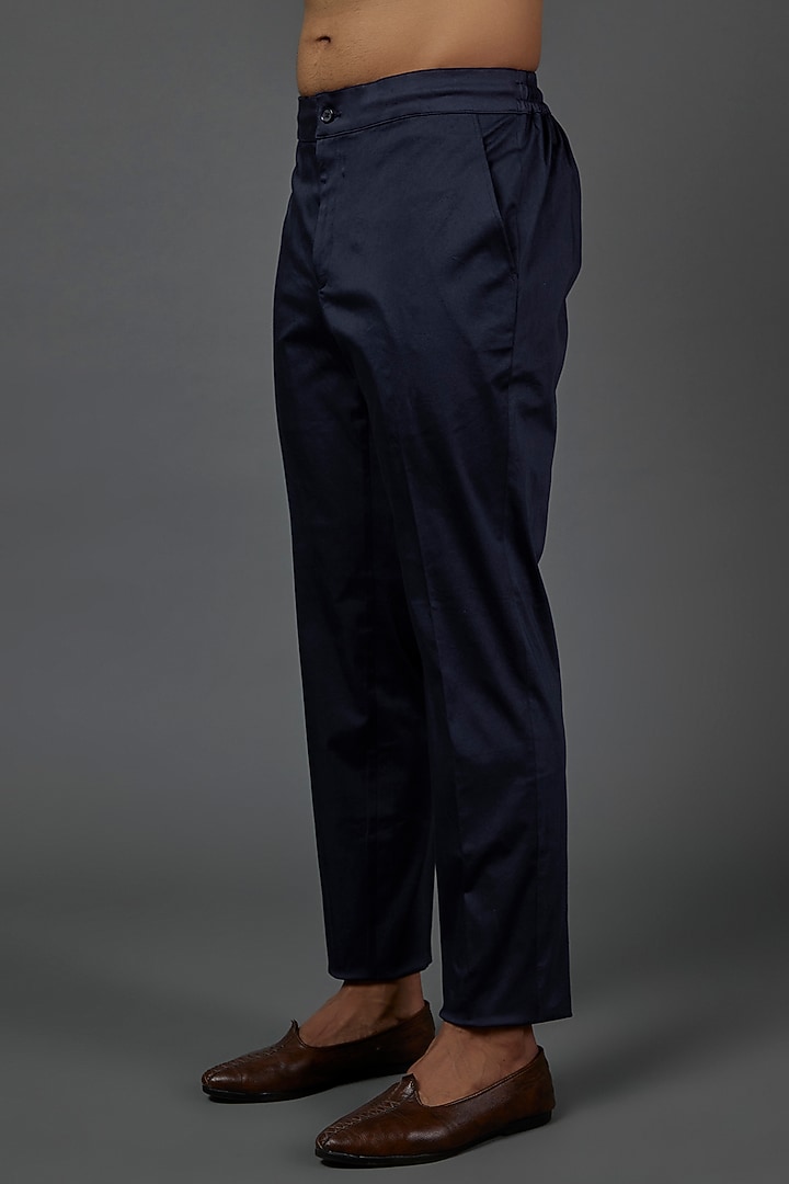 Navy Blue Viscose Silk Groom Sherwani Set by ARJAN DUGAL at Pernia's Pop Up Shop
