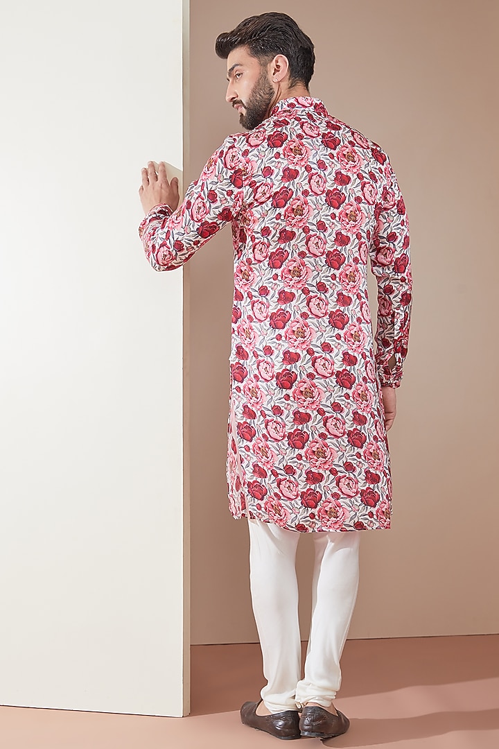 Pink Modal Floral Printed Kurta Set by ARJAN DUGAL at Pernia's Pop Up Shop