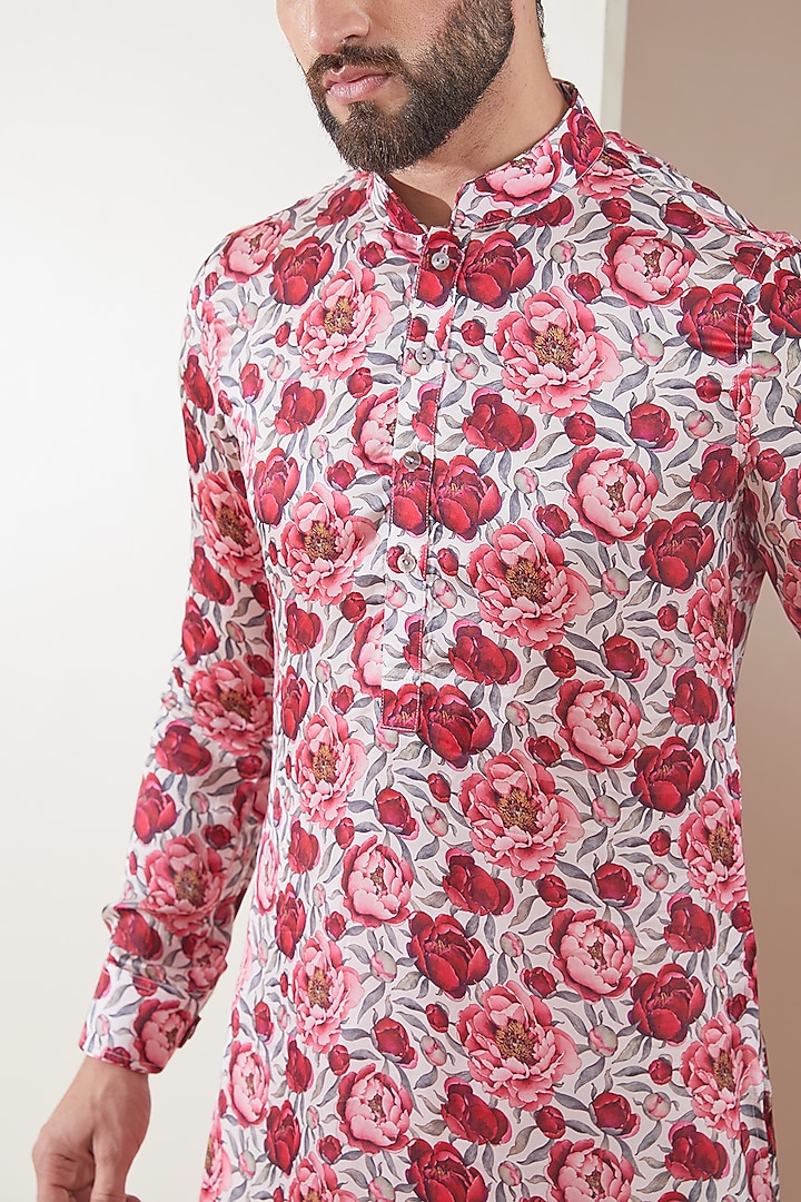 Pink Modal Floral Printed Kurta Set by ARJAN DUGAL at Pernia's Pop Up Shop