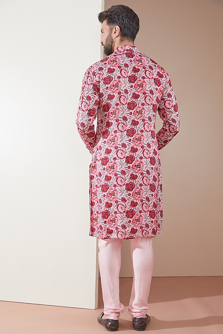 Pink Modal Floral Printed Kurta Set by ARJAN DUGAL at Pernia's Pop Up Shop