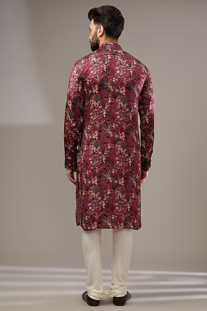 Burgundy Modal Floral Printed Kurta set by ARJAN DUGAL at Pernia's Pop Up Shop