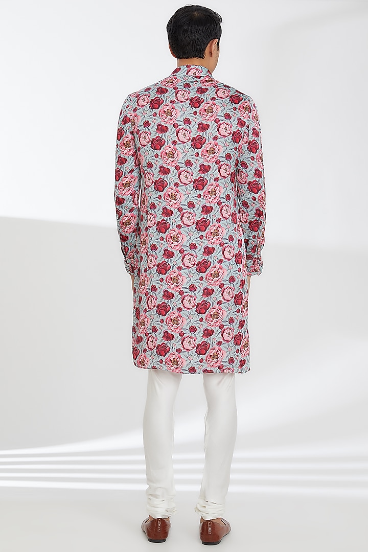 Sage & Red Modal Floral Printed Kurta Set by ARJAN DUGAL at Pernia's Pop Up Shop