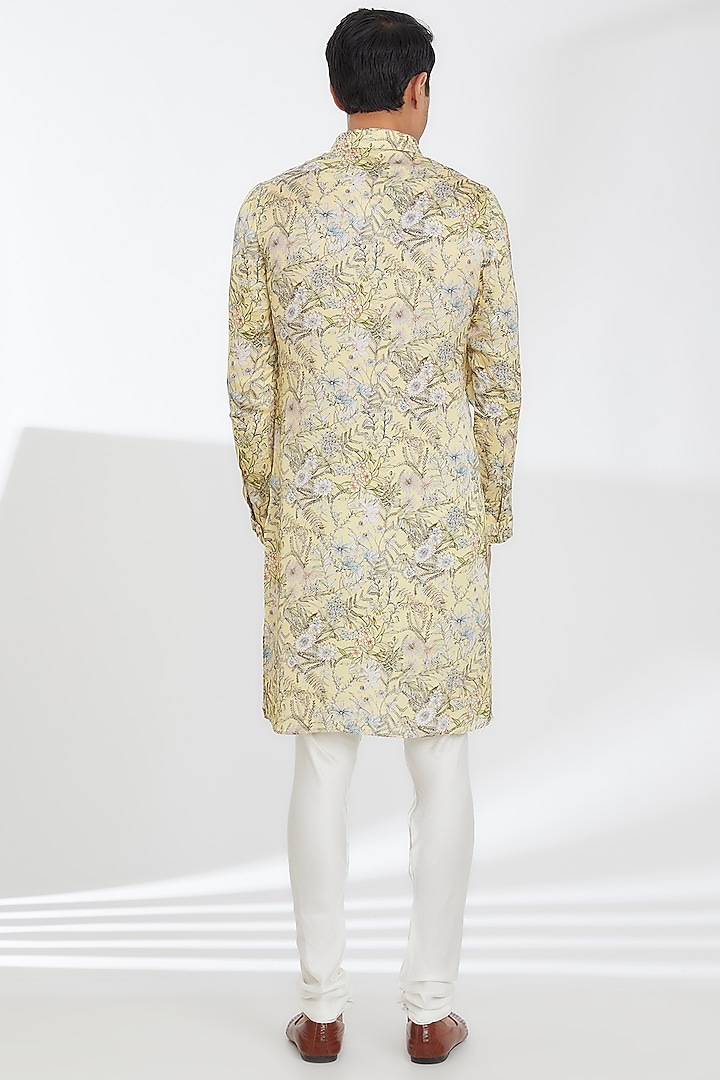 Light Lemon Modal Floral Printed Kurta Set by ARJAN DUGAL at Pernia's Pop Up Shop