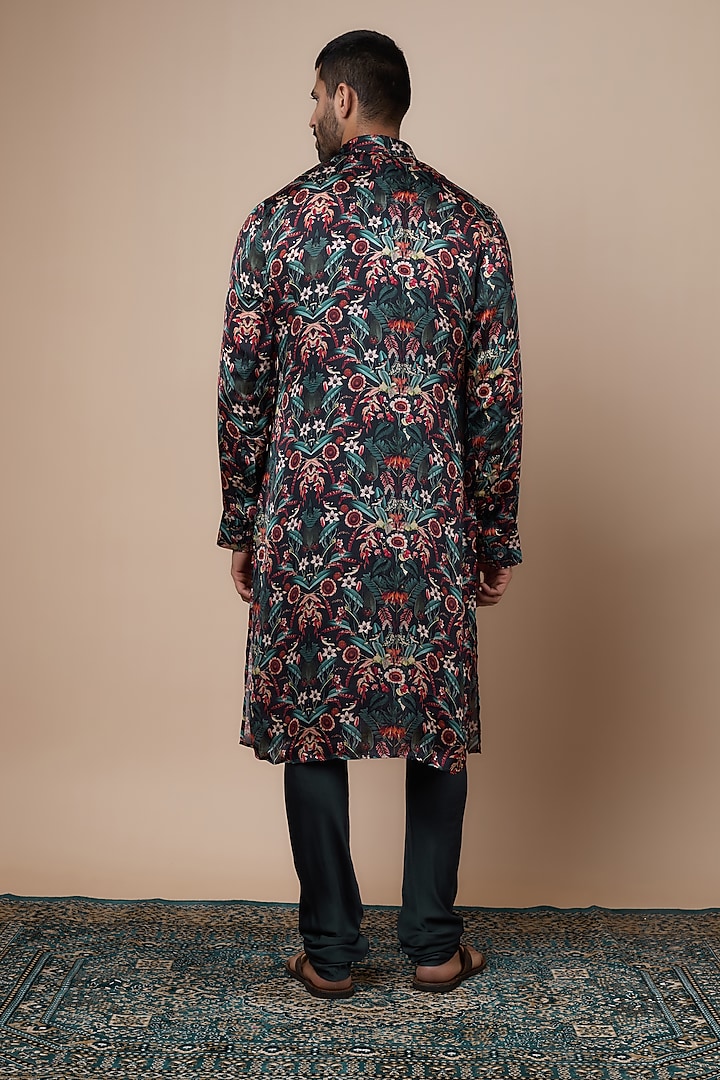 Dark Grey Modal Floral Printed Kurta Set by ARJAN DUGAL at Pernia's Pop Up Shop