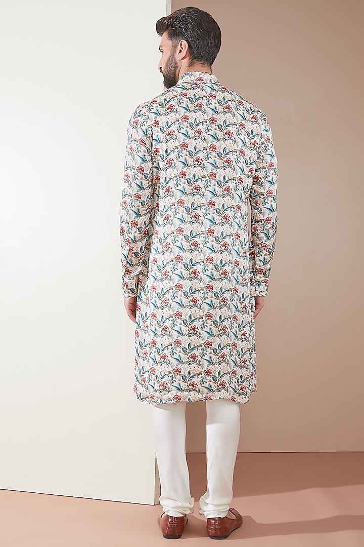 Ivory Modal Leaf Printed Kurta Set by ARJAN DUGAL at Pernia's Pop Up Shop
