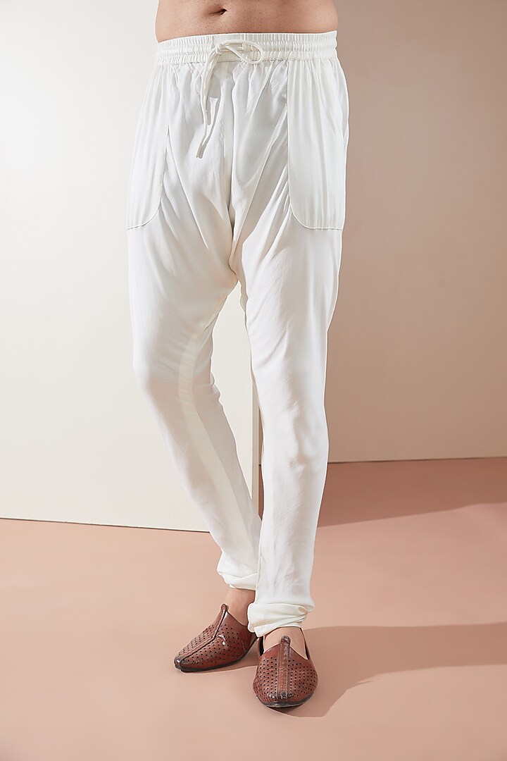 Ivory Modal Leaf Printed Kurta Set by ARJAN DUGAL at Pernia's Pop Up Shop