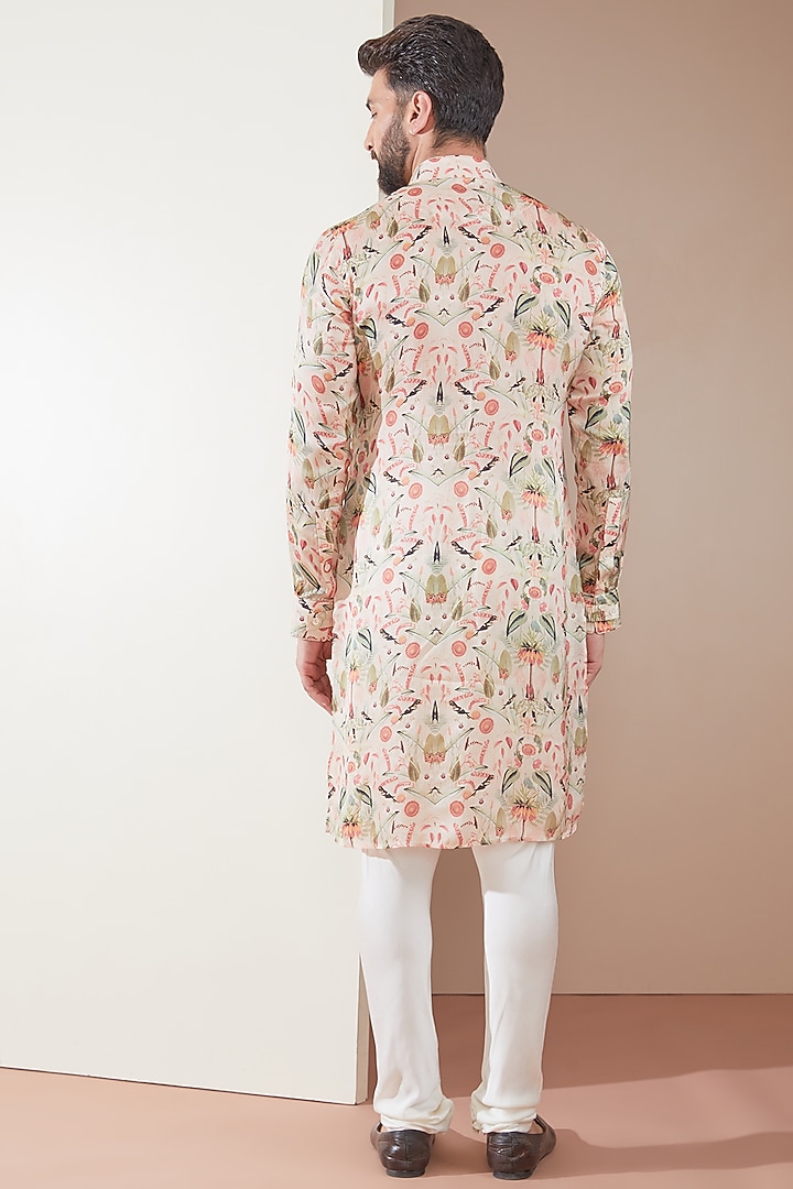 Peach Modal Printed Kurta Set by ARJAN DUGAL at Pernia's Pop Up Shop