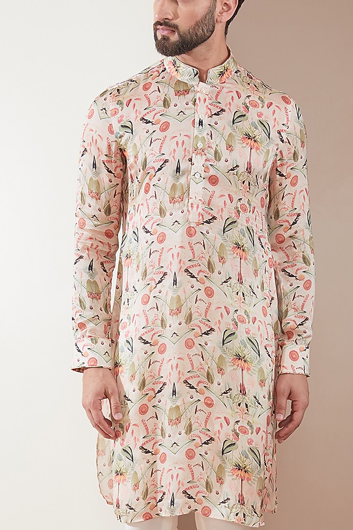 Peach Modal Printed Kurta Set by ARJAN DUGAL at Pernia's Pop Up Shop