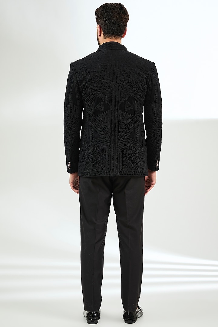 Black Velvet Groom Bandhgala Set by ARJAN DUGAL at Pernia's Pop Up Shop