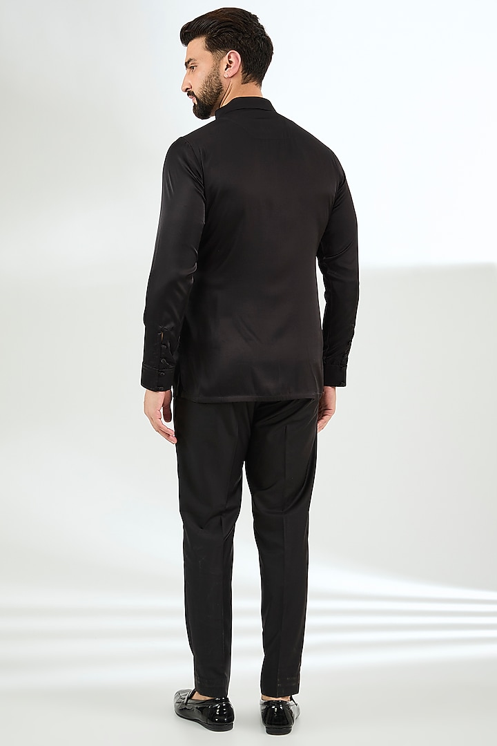 Black Velvet Groom Bandhgala Set by ARJAN DUGAL at Pernia's Pop Up Shop