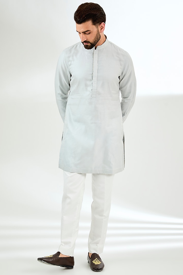 Powder Blue Chanderi Silk Beaded Nehru Jacket Set by ARJAN DUGAL at Pernia's Pop Up Shop