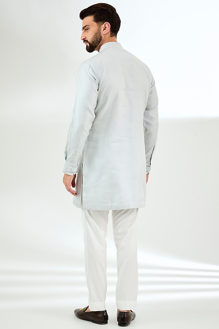 Powder Blue Chanderi Silk Beaded Nehru Jacket Set by ARJAN DUGAL at Pernia's Pop Up Shop