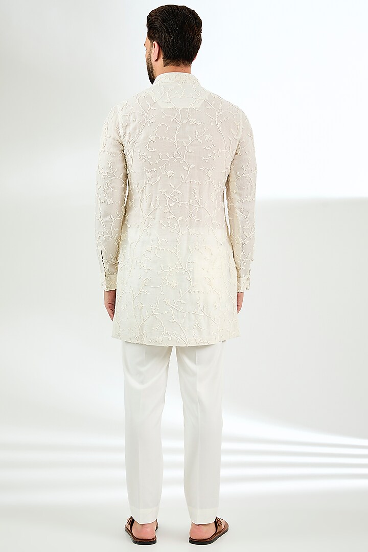 Ivory Organza Bead Hand Embroidered Kurta Set by ARJAN DUGAL at Pernia's Pop Up Shop