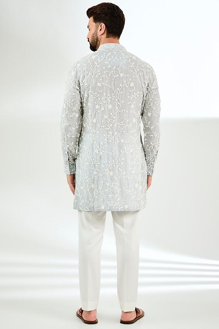 Powder Blue Organza Bead Hand Embroidered Kurta Set by ARJAN DUGAL at Pernia's Pop Up Shop