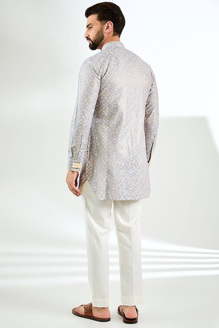 Beige Chanderi Silk Diamond Embroidered Kurta Set by ARJAN DUGAL at Pernia's Pop Up Shop