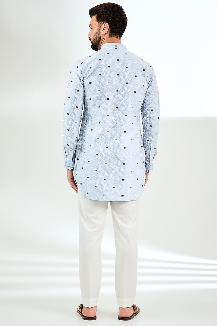Light Blue Chanderi Silk Diamond Embroidered Kurta Set by ARJAN DUGAL at Pernia's Pop Up Shop