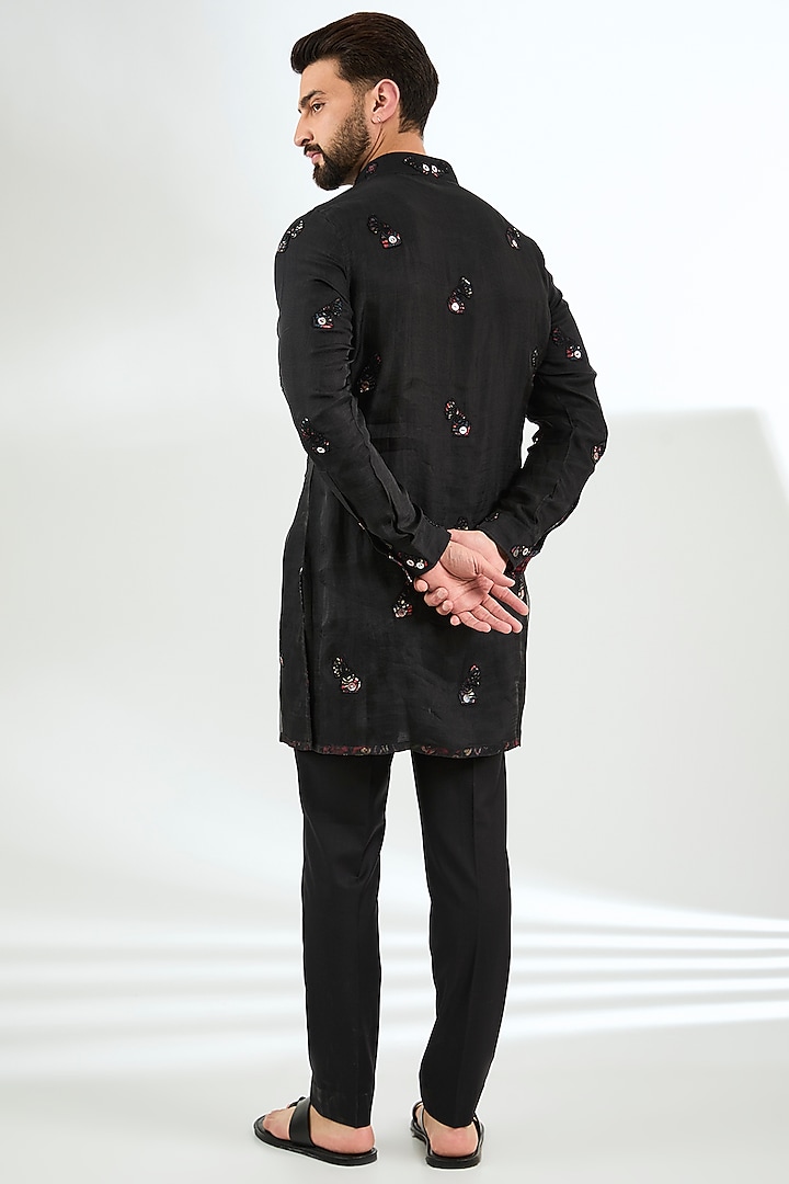 Black Organza Dori Patch Work Kurta Set by ARJAN DUGAL at Pernia's Pop Up Shop