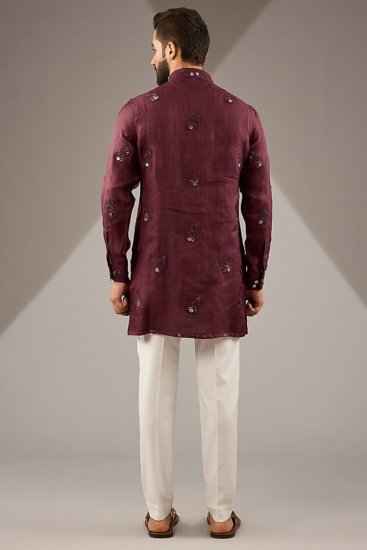 Wine Organza Dori Patch Work Kurta Set by ARJAN DUGAL at Pernia's Pop Up Shop