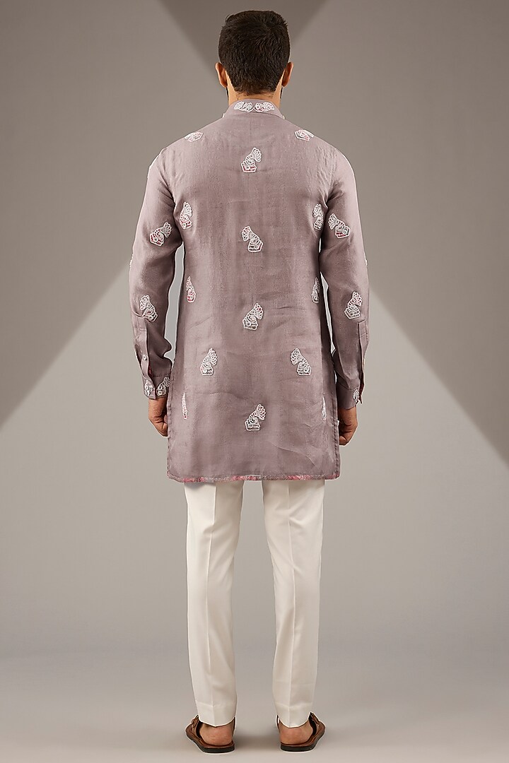 Dark Grey Organza Dori Patch Work Kurta Set by ARJAN DUGAL at Pernia's Pop Up Shop