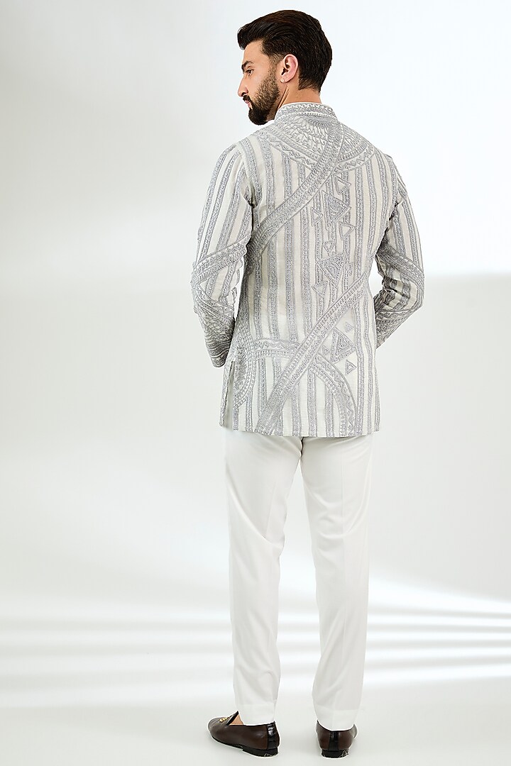 Light Grey Organza Dori Embroidered Kurta Set by ARJAN DUGAL at Pernia's Pop Up Shop