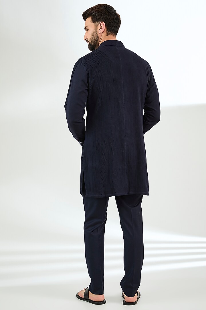 Navy Viscose Pintuck Kurta Set by ARJAN DUGAL at Pernia's Pop Up Shop