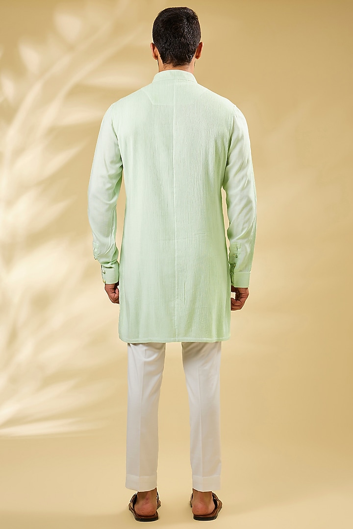 Sea Green Viscose Pintuck Kurta Set by ARJAN DUGAL at Pernia's Pop Up Shop