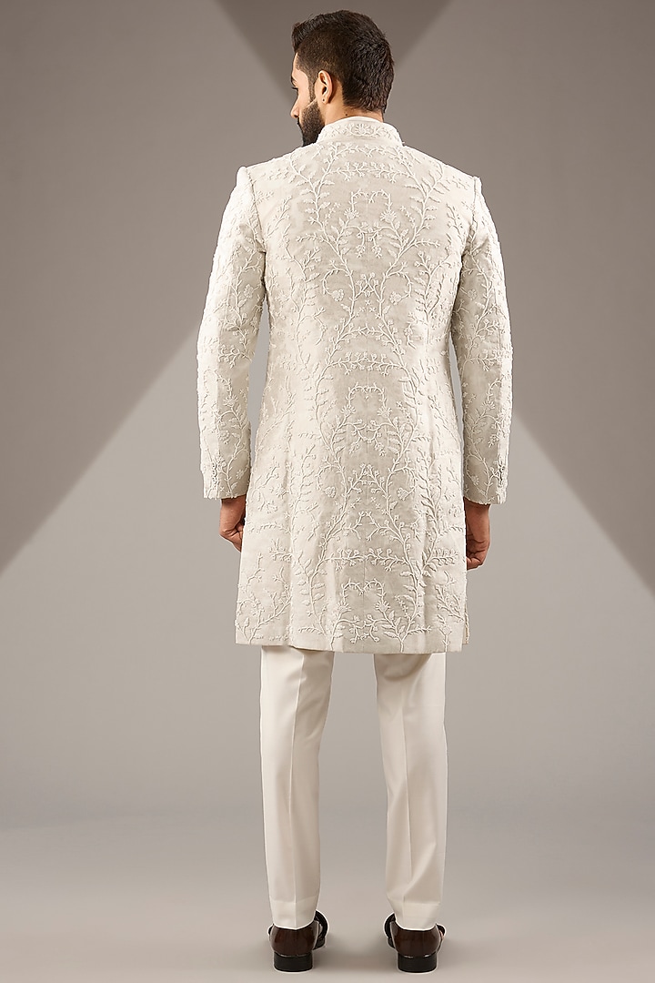 Ivory Organza & Muga Silk Hand Embroidered Kurta Set by ARJAN DUGAL at Pernia's Pop Up Shop