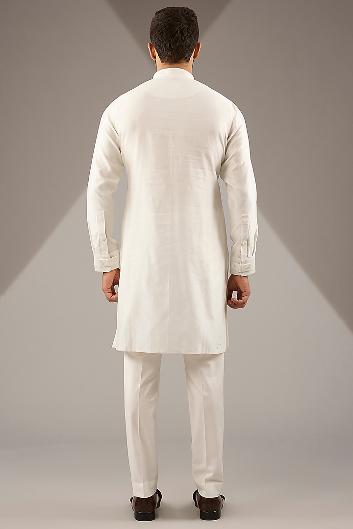 Ivory Organza & Muga Silk Hand Embroidered Kurta Set by ARJAN DUGAL at Pernia's Pop Up Shop