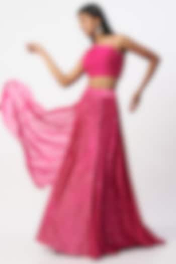 Pink Bandhani Skirt Set by Label Anushree