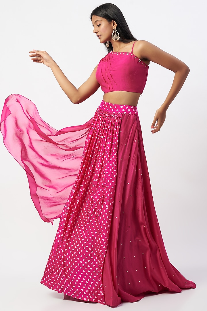 Pink Bandhani Skirt Set by Label Anushree