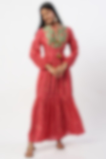 Red & Green Printed Maxi Dress by Label Anushree