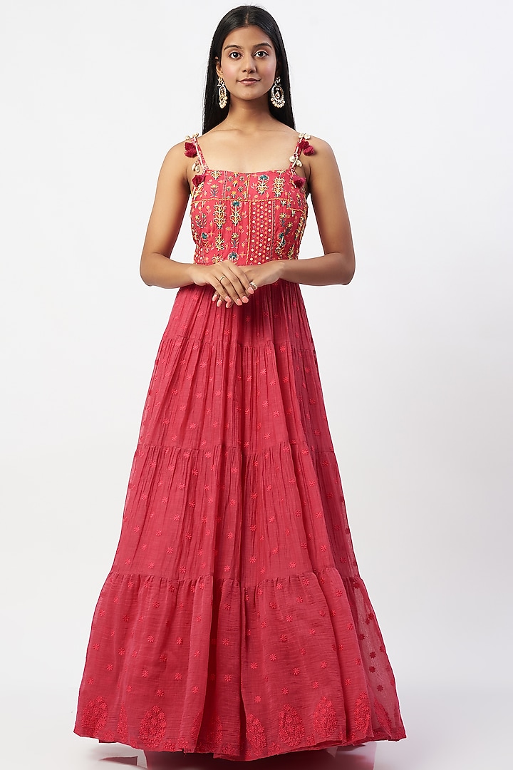 Pink Printed Maxi Dress by Label Anushree