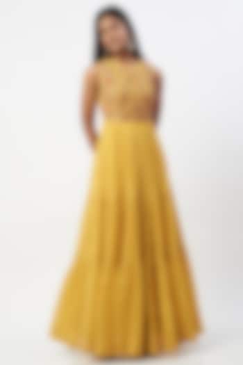 Olive Maxi Dress With Thread Work by Label Anushree