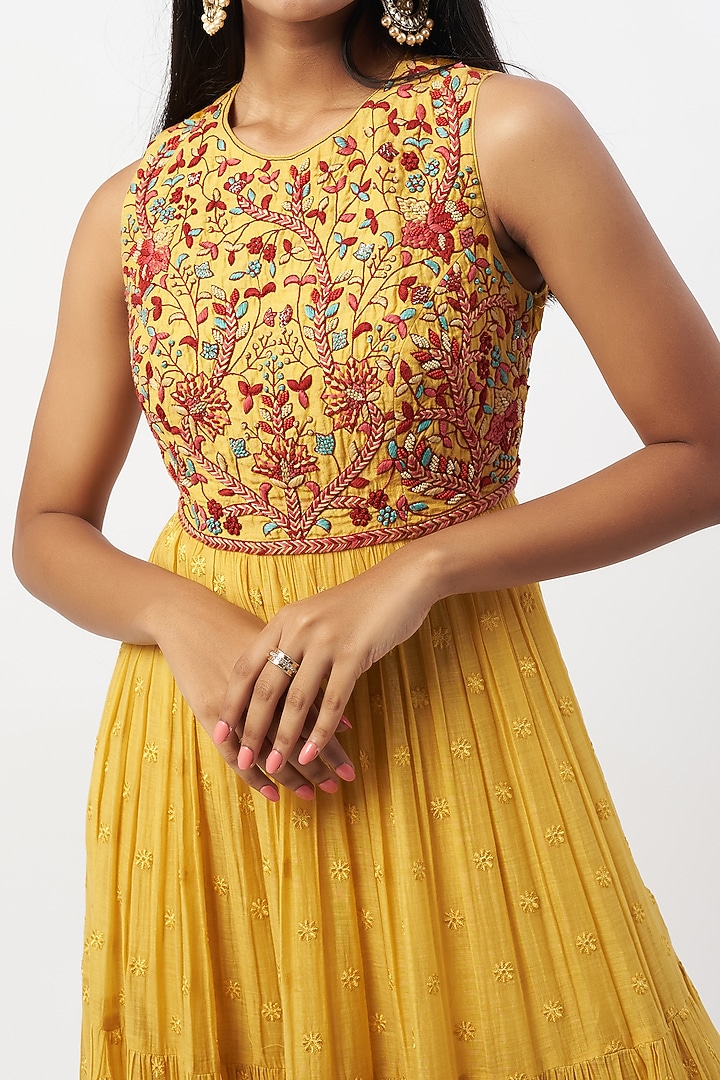 Olive Maxi Cocktail Dress With Thread Work by Label Anushree at Pernia's Pop Up Shop