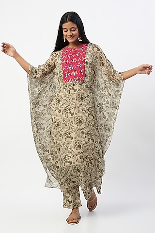 Olive Green Printed Kaftan Set by Label Anushree