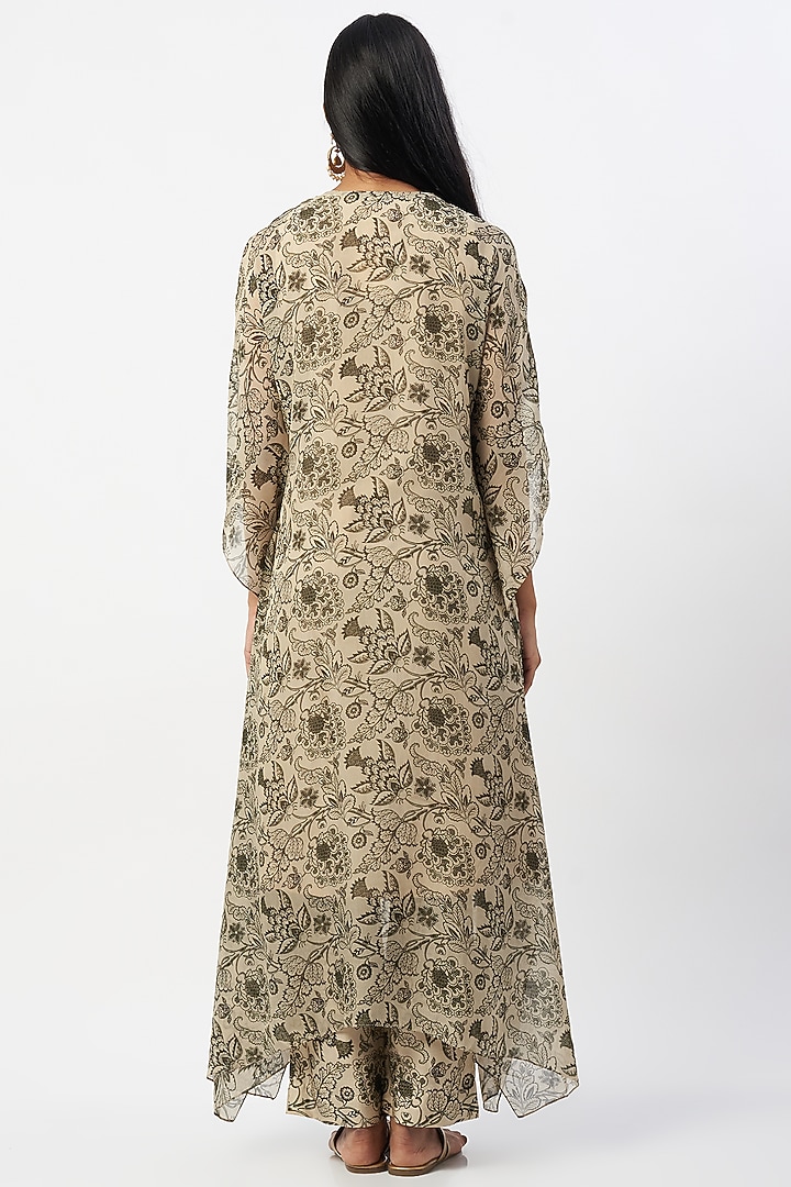 Olive Green Printed Kaftan Set by Label Anushree at Pernia's Pop Up Shop