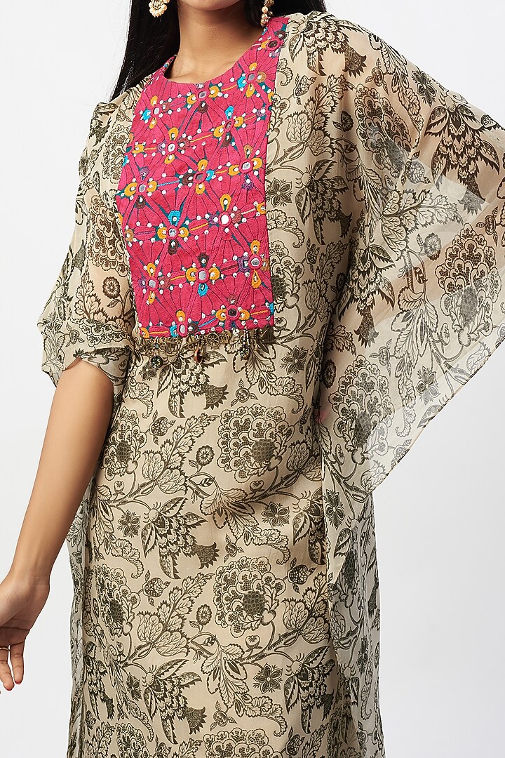 Olive Green Printed Kaftan Set by Label Anushree at Pernia's Pop Up Shop