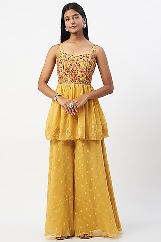 Olive Embroidered Palazzo Pant Set by Label Anushree