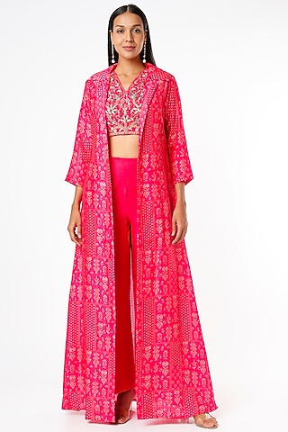 Pink Silk Printed Cape Set by Label Anushree