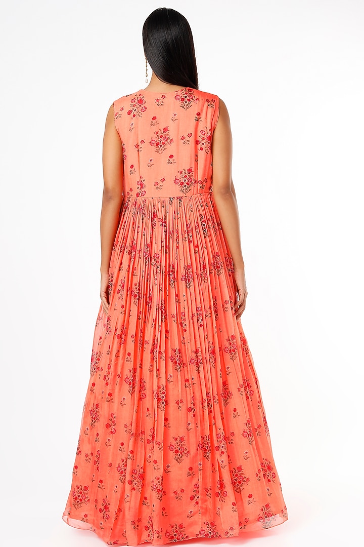 Peach Printed Maxi Vacation Dress by Label Anushree at Pernia's Pop Up Shop
