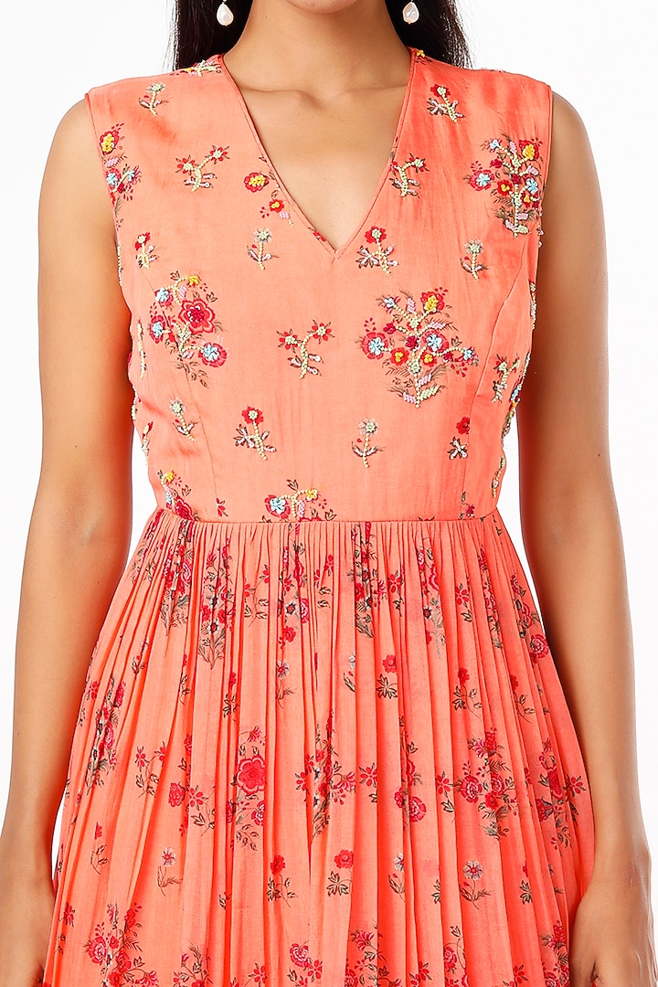 Peach Printed Maxi Vacation Dress by Label Anushree at Pernia's Pop Up Shop