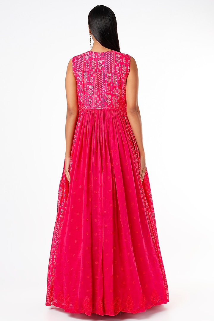 Pink Silk Printed Maxi Cocktail Dress by Label Anushree at Pernia's Pop Up Shop