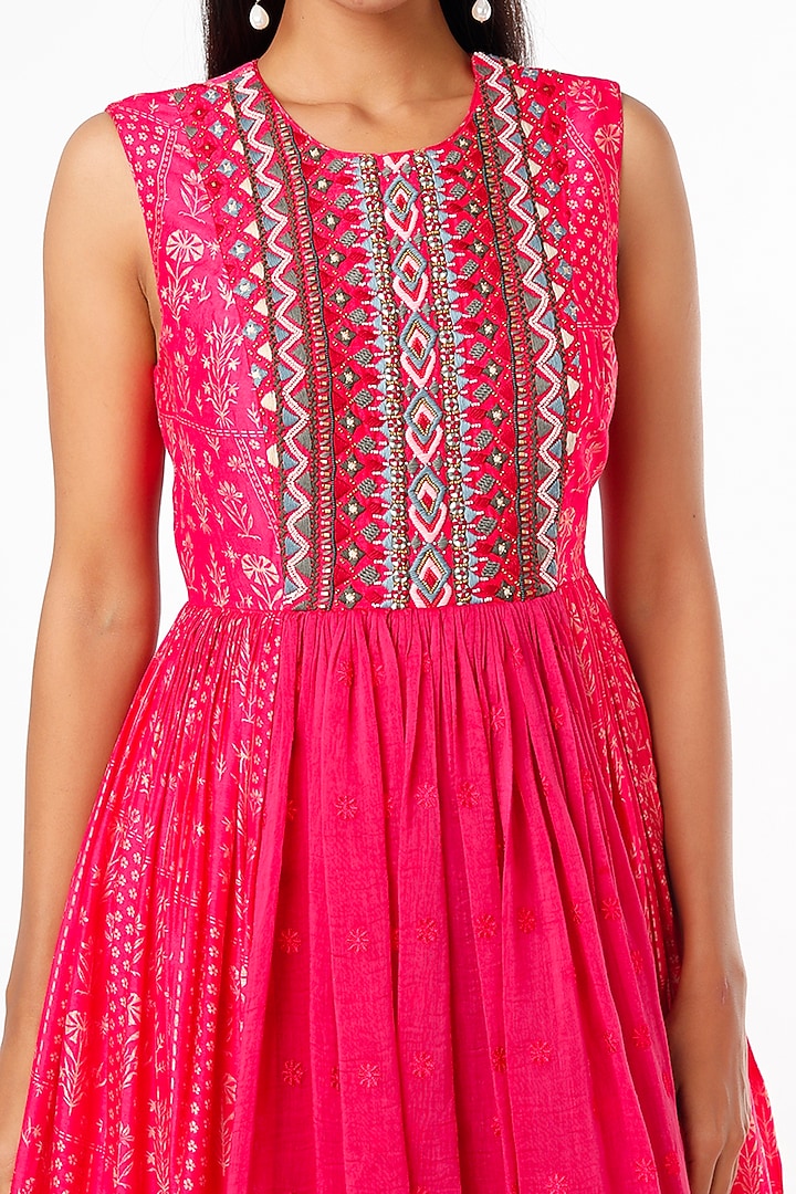 Pink Silk Printed Maxi Cocktail Dress by Label Anushree at Pernia's Pop Up Shop