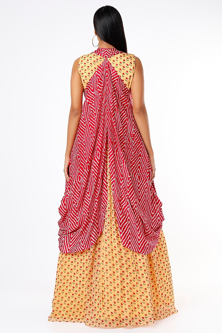 Beige Silk Printed Wedding Lehenga With Cape by Label Anushree at Pernia's Pop Up Shop