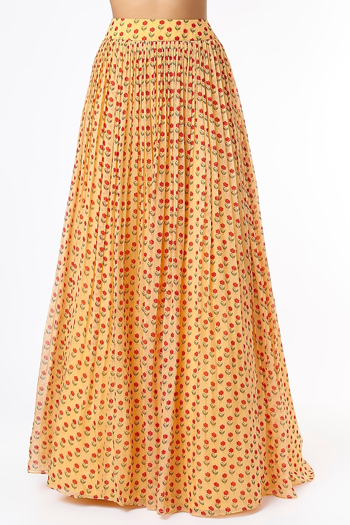 Beige Silk Printed Wedding Lehenga With Cape by Label Anushree at Pernia's Pop Up Shop