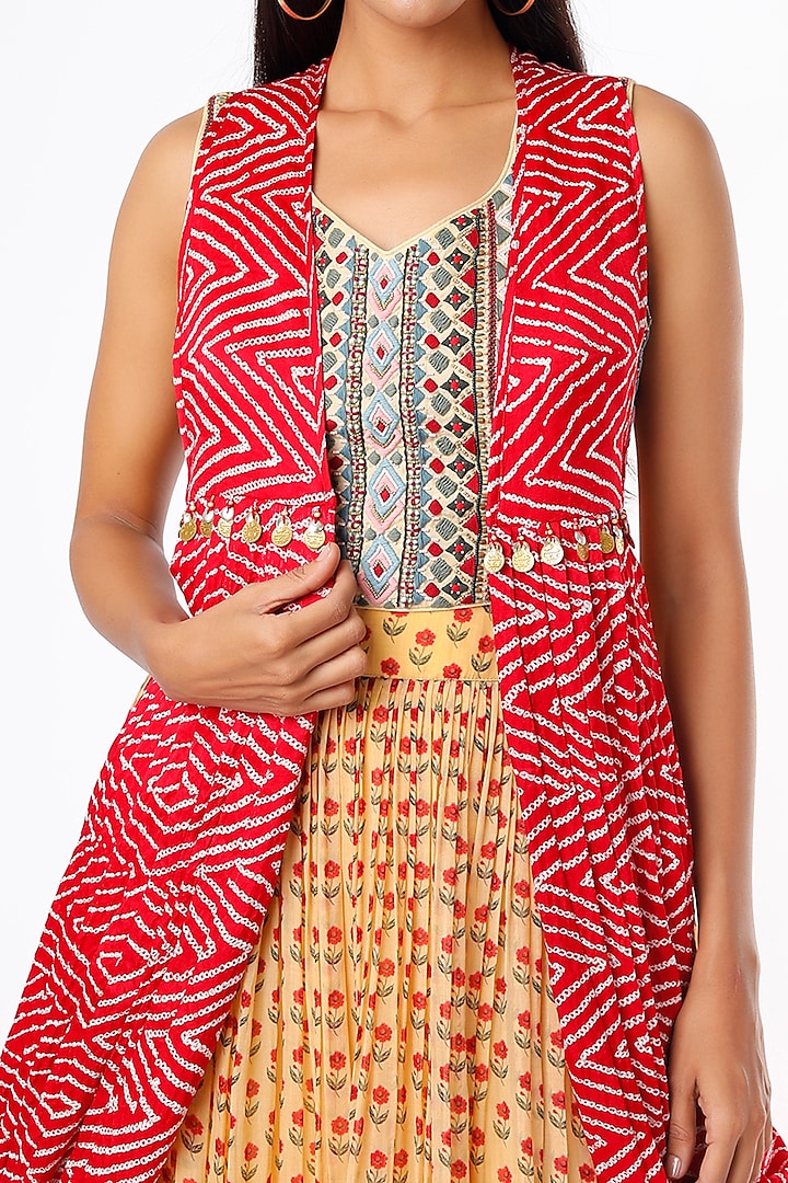 Beige Silk Printed Wedding Lehenga With Cape by Label Anushree at Pernia's Pop Up Shop
